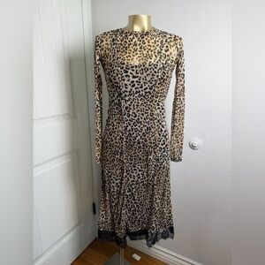 SPIRIT OF GRACE Elegant Leopard Print Long Sleeve Dress XS